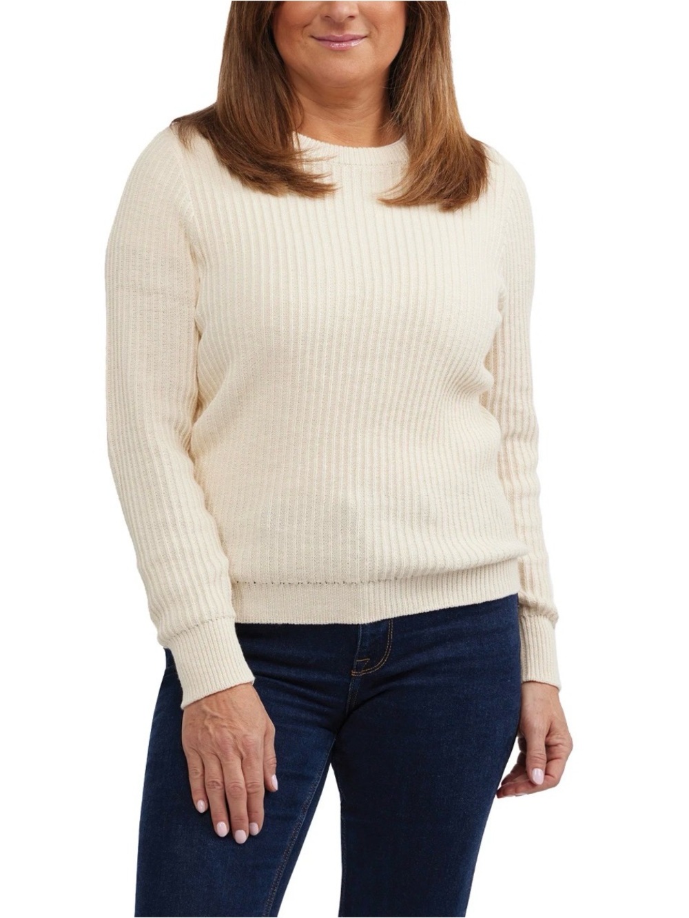 Frank &Oak Cream Ribbed Crewneck Sweater
